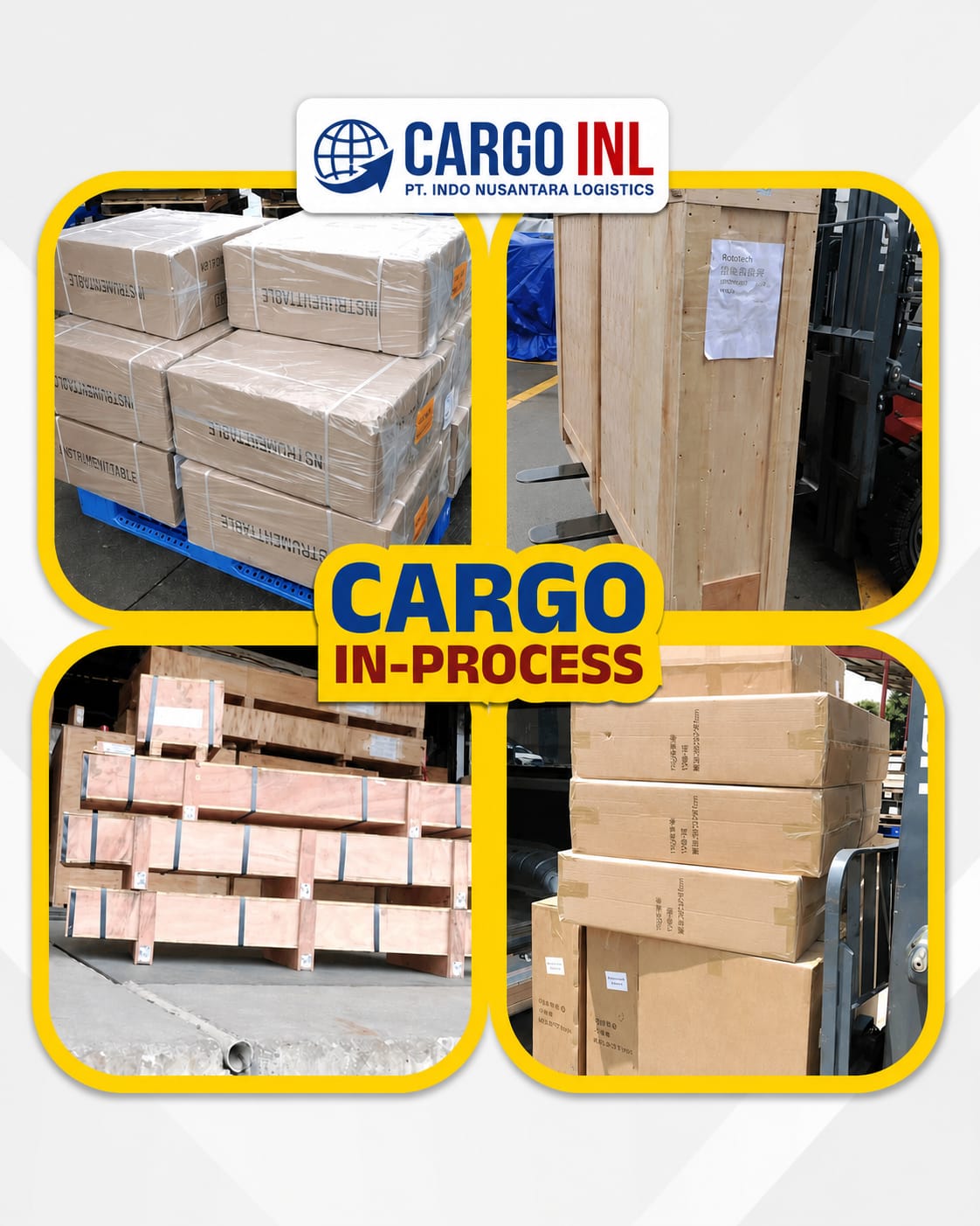 Barang dikemas dan disusun di atas pallet sebelum pengiriman